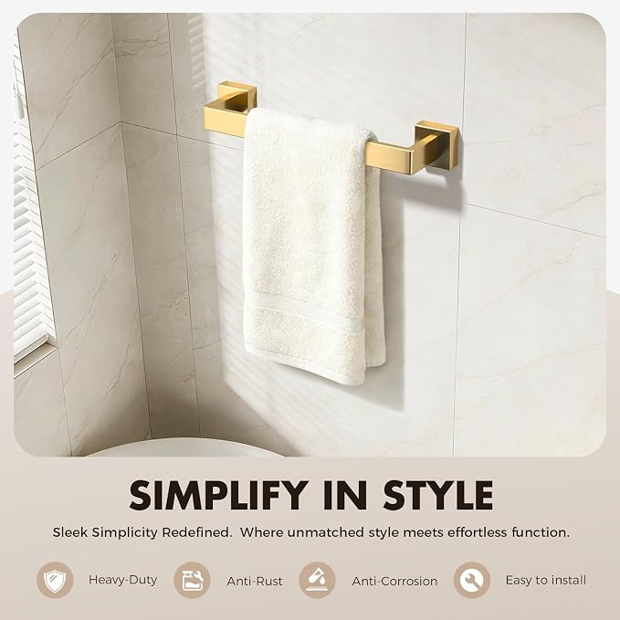 Bathroom Accessory Towel Bar Set: 20 Pieces Gold Bathroom Hardware Square - Image 3