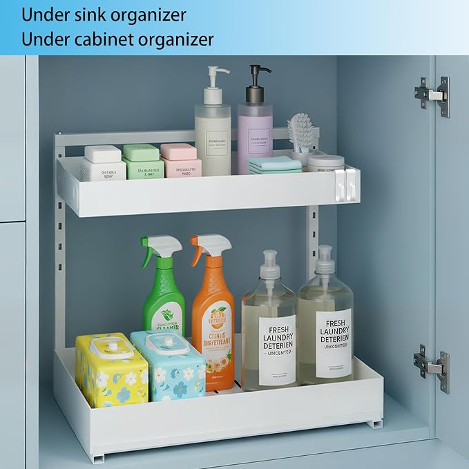 Under Sink Organizer, Bathroom Counter Organizer, 2 Pack 2 Tier L-Shape White - Image 4