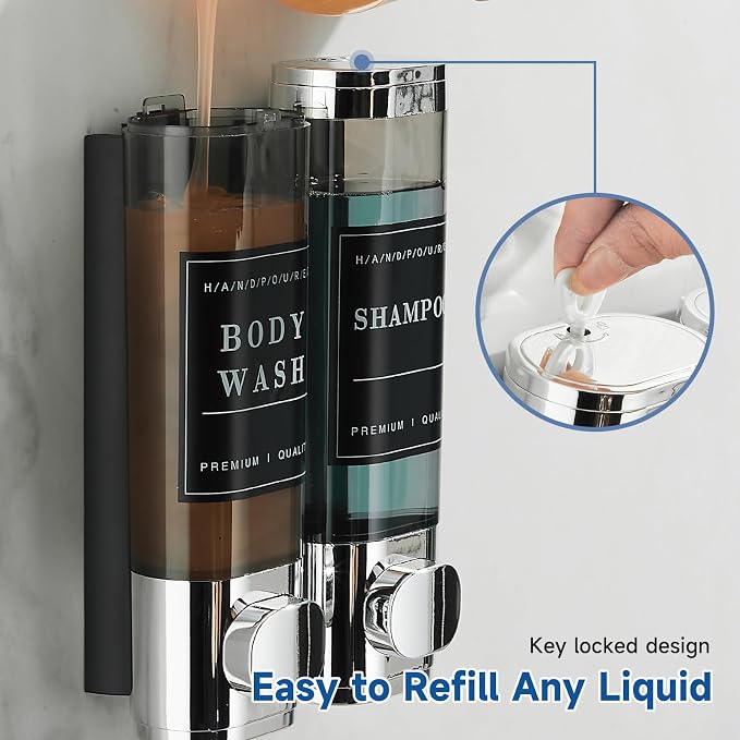 Shower Soap Dispenser 2 Chamber No Drill Wall-Mounted Shampoo Dispenser - Image 7