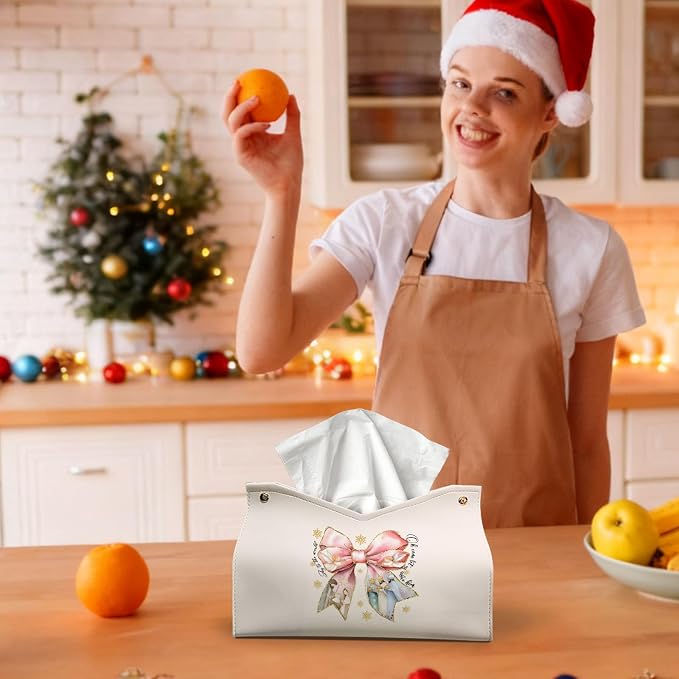 Pink Bows Tissue Box Cover Rectangle, Snowflake Winter Holiday Decor Tissue Box - Image 4