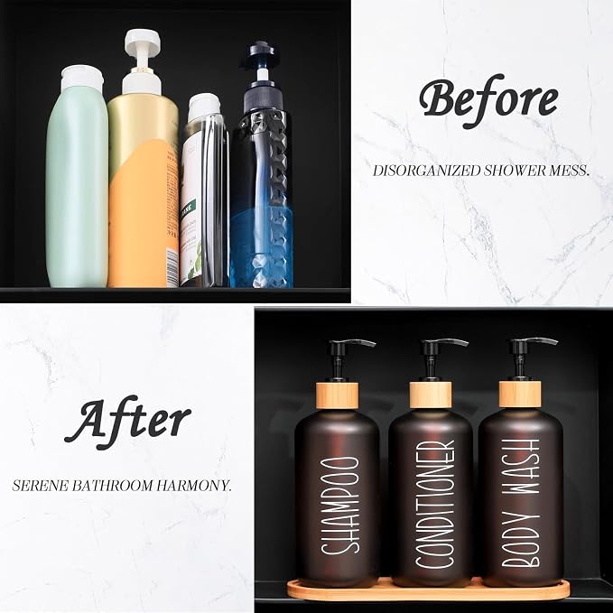 MOMEEMO Amber Shower Dispenser Set, Contains 3 Extra-Thick PET Plastic Bottles - Image 8