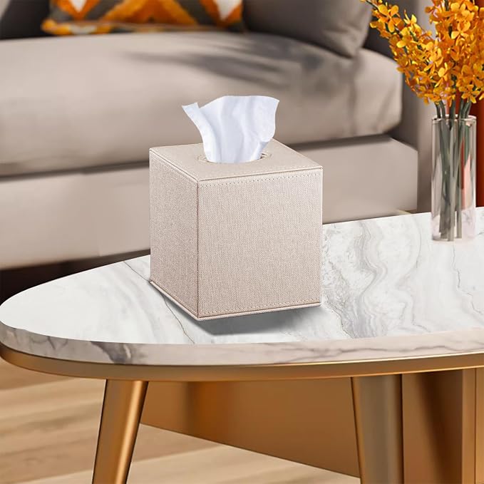 Leather Square Tissue Box Cover, Cut Tissues Cube Box Holder, Modern Facial - Image 6