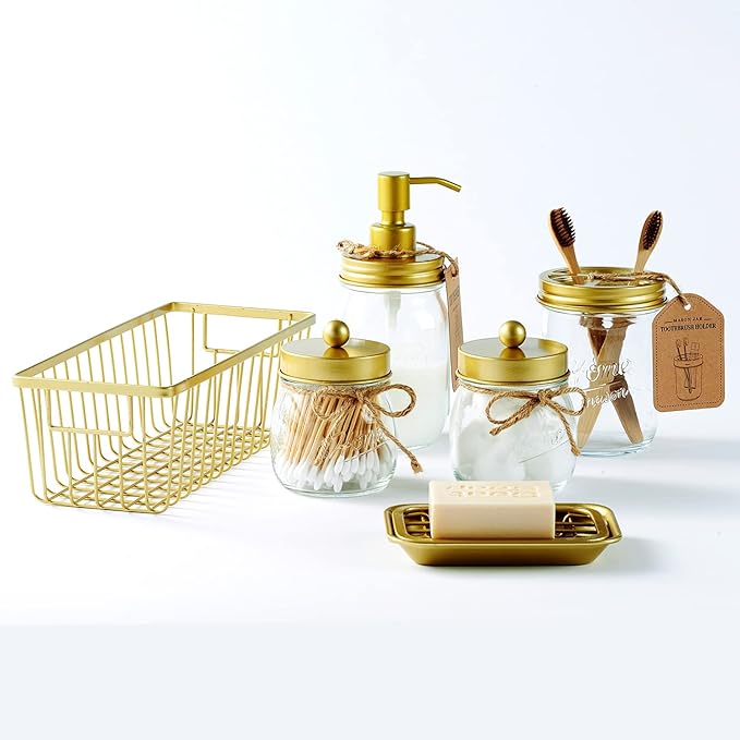 SheeChung 6Pcs Mason Jars Bathroom Accessories Set Complete - Image 2