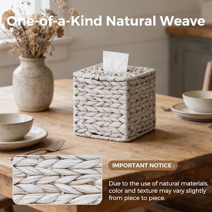 Tissue Box Cover, Square Wicker Tissue Box Holder Facial Tissues Boxes - Image 5