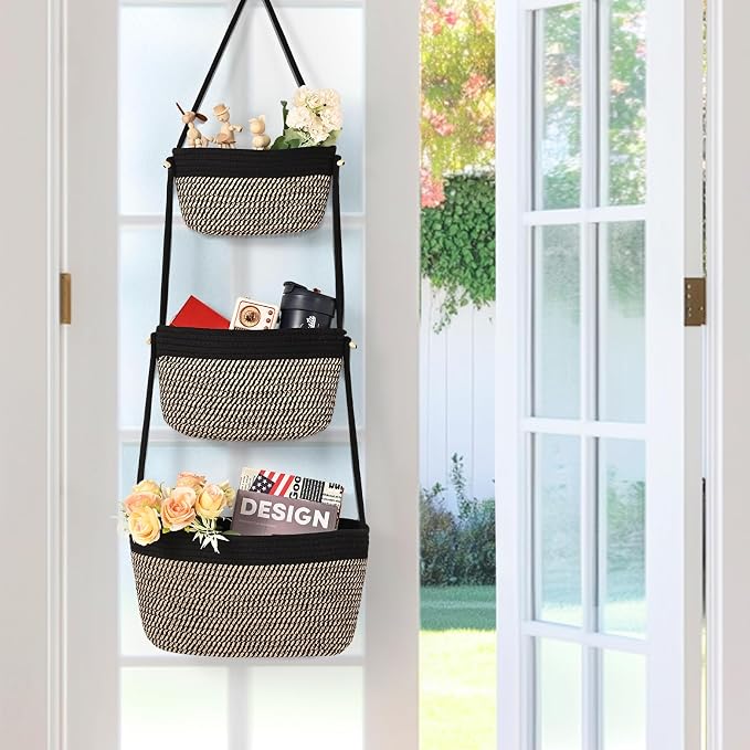 Hanging Storage Baskets, Over the Door Basket, Cotton Wall Baskets Storage - Image 3