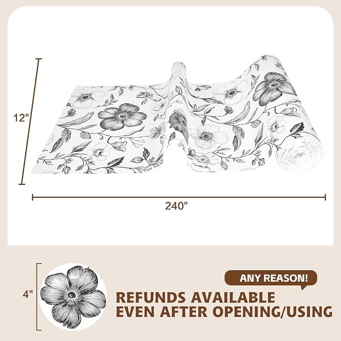 Drawer and Shelf Liner Black Flowers 17in x 20FT, Non Adhesive Anti-Slip Double - Image 6
