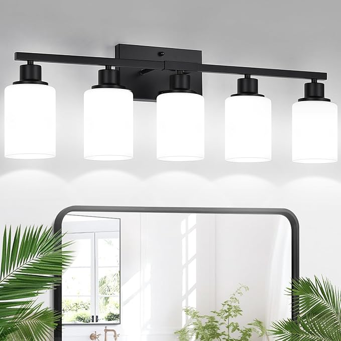 5-Light Black Bathroom Vanity Light Fixture by Indoibrightenyourbathroom