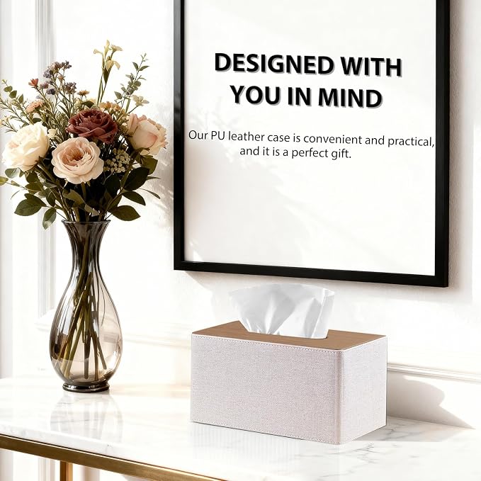 Larger Tissue Box Cover, Modern PU Leather Rectangular Facial Tissue Holder - Image 7
