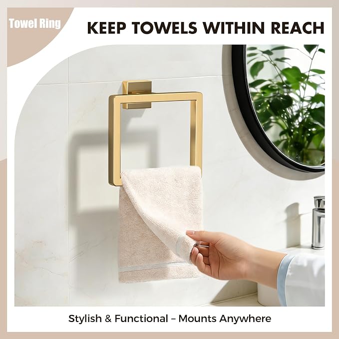 Bathroom Accessory Towel Bar Set: 20 Pieces Gold Bathroom Hardware Square - Image 4