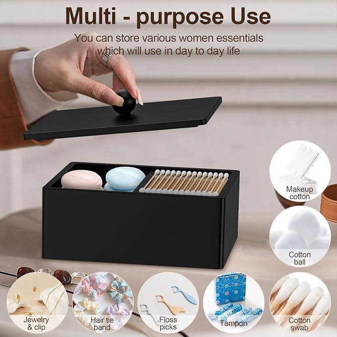 Cotton Swab Holder with Lid, 2 Compartments Qtip Holder Cotton Ball Dispenser - Image 3