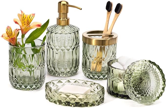 EMPO 6PCS Bathroom Clear Glass Accessories Set, Contemporary Modern Decor by EMPO