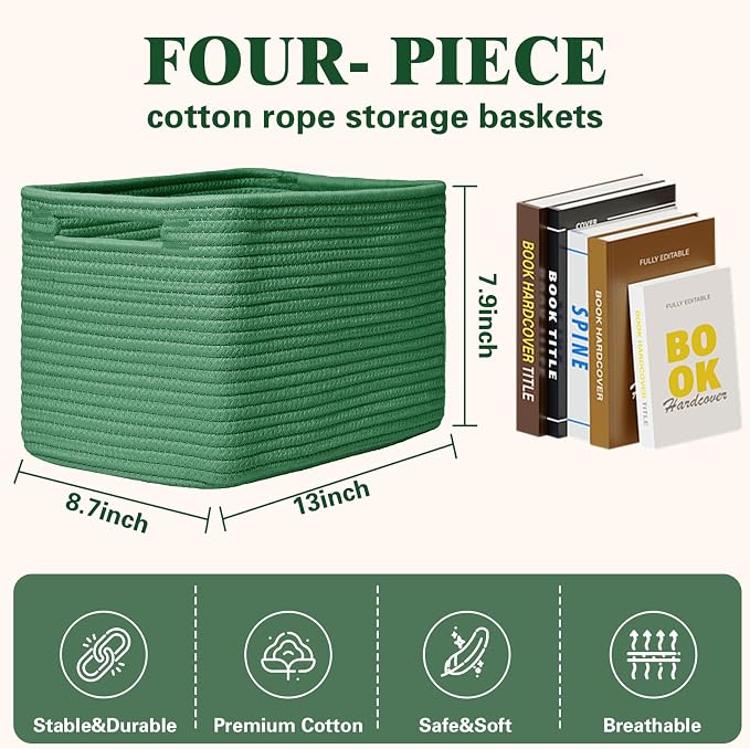 Storage Baskets for Organizing, 4 Pack Baskets for Shelves, Decorative Storage - Image 3
