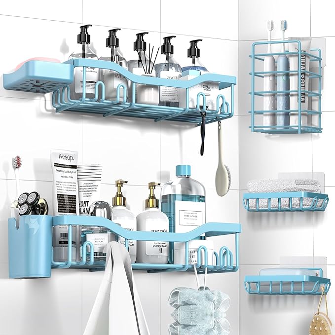 Shower Caddy Adhesive Shower Organizer 7-Pack, Rustproof Stainless Steel by OrganizeYourHomeEssentials