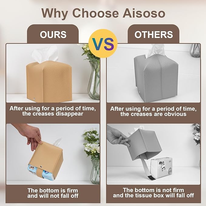 Aisoso 2 Pcs Square Cream Tissue Box Cover PU Leather Decorative Tissue - Image 5