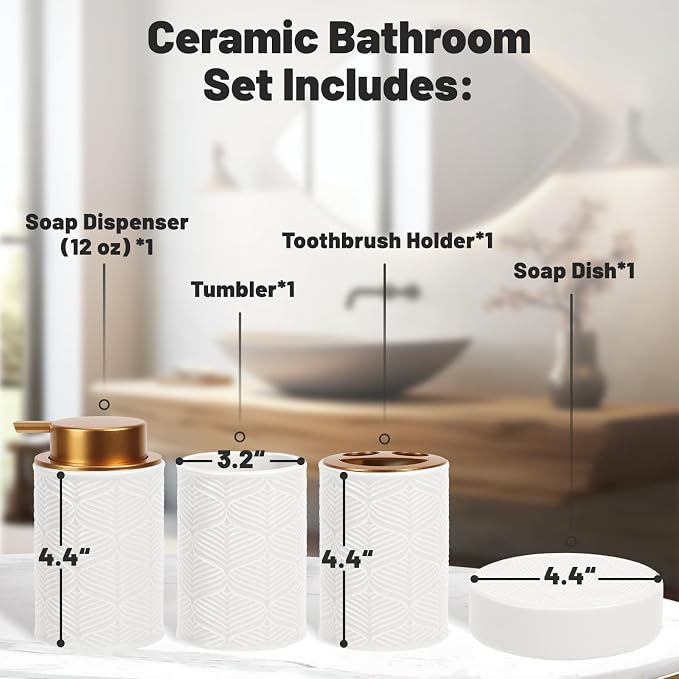 Ceramic Bathroom Accessories Set, Toothbrush Holder, Vanity Tray, and Tumbler - Image 3