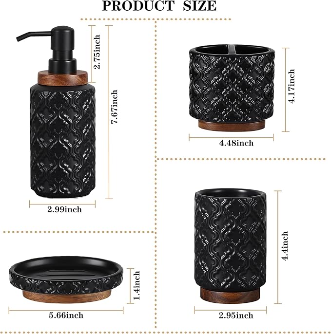 Elegant Bathroom Accessories Set 4 PCS Ceramic and Wood Bathroom Accessory Set - Image 7