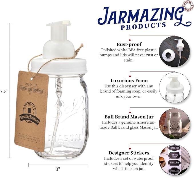 Jarmazing Products Mason Jar Foaming Soap Dispenser – White – - Image 2