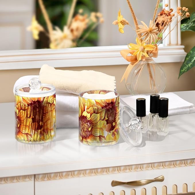 2 Pack Qtip Holder Dispenser for Cotton Ball Sunflowers Floral Cotton Swab - Image 3