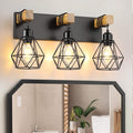 3-Light Farmhouse Bathroom Vanity Light Fixtures, Wood Bathroom Light Fixtures by MAESTA