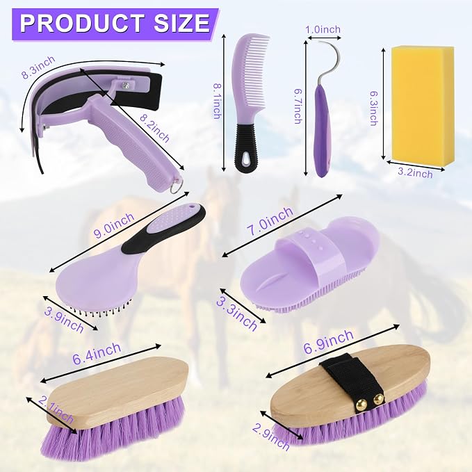9 Pieces Grooming Kit with Tote Bag, Sweat Scraper, Hoof Pick, Curry Comb - Image 2