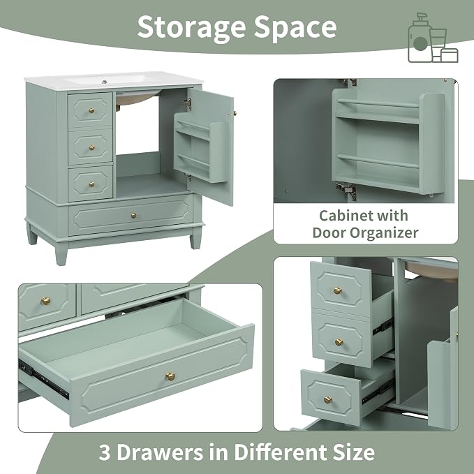 30" Bathroom Vanity with Sink, Harper & Bright Designs Free Standing Single - Image 5
