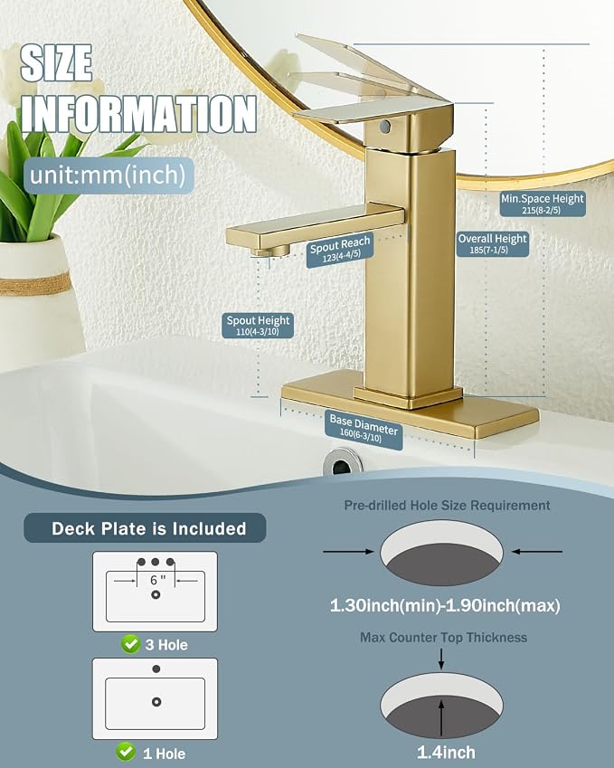 Bathroom Faucet, Brushed Gold Bathroom Sink Faucets & Parts, Vanity Faucet - Image 8