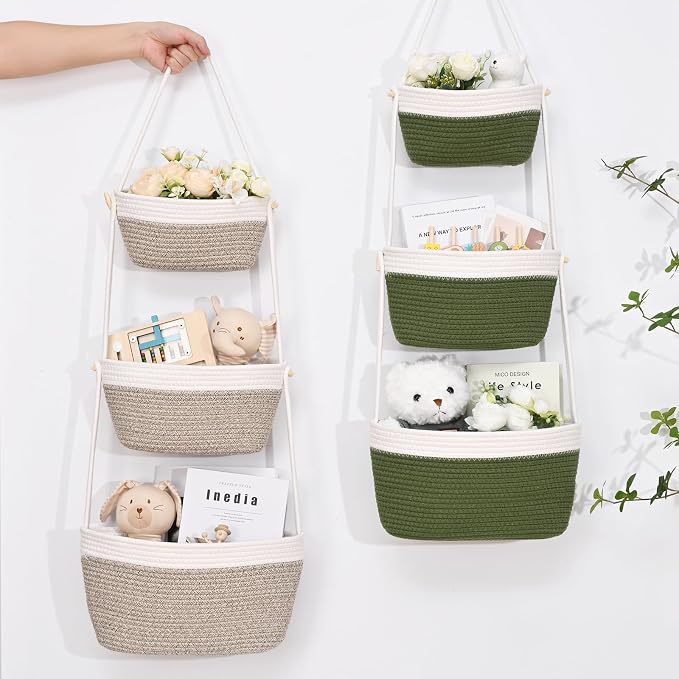 Hanging Storage Baskets, Over the Door Basket, Cotton Wall Baskets Storage - Image 4
