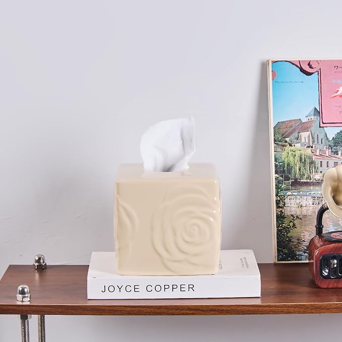Beige Ceramic Cube Tissue Box Cover - Image 7