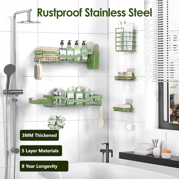 Shower Caddy Adhesive Shower Organizer 7-Pack, Rustproof Stainless Steel - Image 5