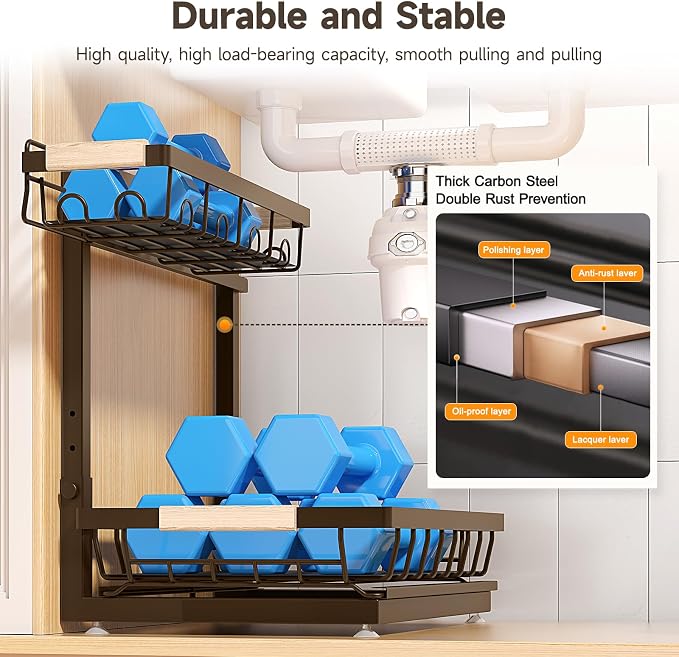 2 Packs Under Sink Organizer, Height Adjustable 2 Tier Under Kitchen Sink - Image 5