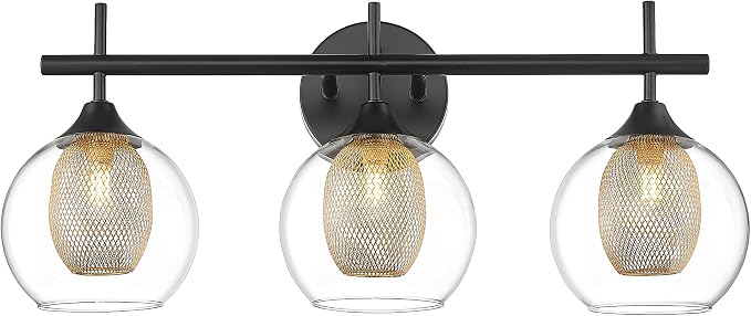 Bathroom Light Fixtures, 3-Light Black and Gold Vanity Lights Over Mirror by Audickic