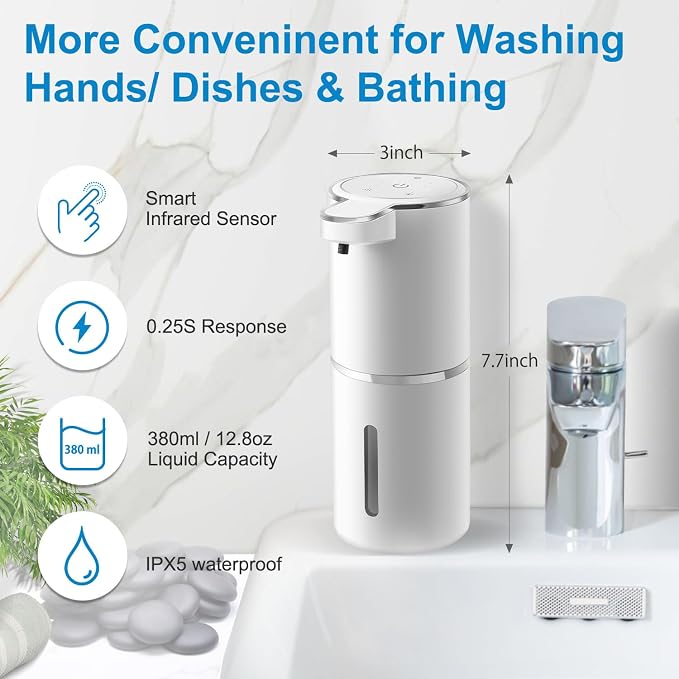 Automatic Foaming Soap Dispenser, 4-Level Adjustable Foam, Wall Mount, USB - Image 2