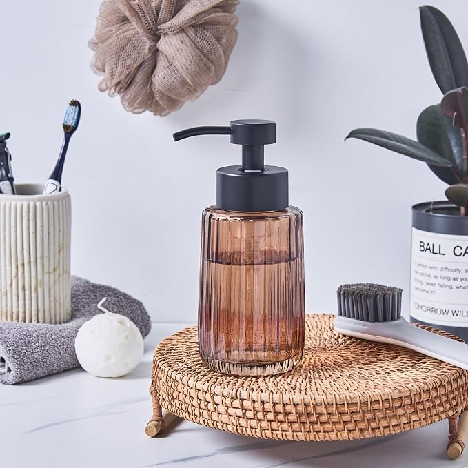 Easy Tang Glass Foaming Brown Soap Dispenser - Image 2