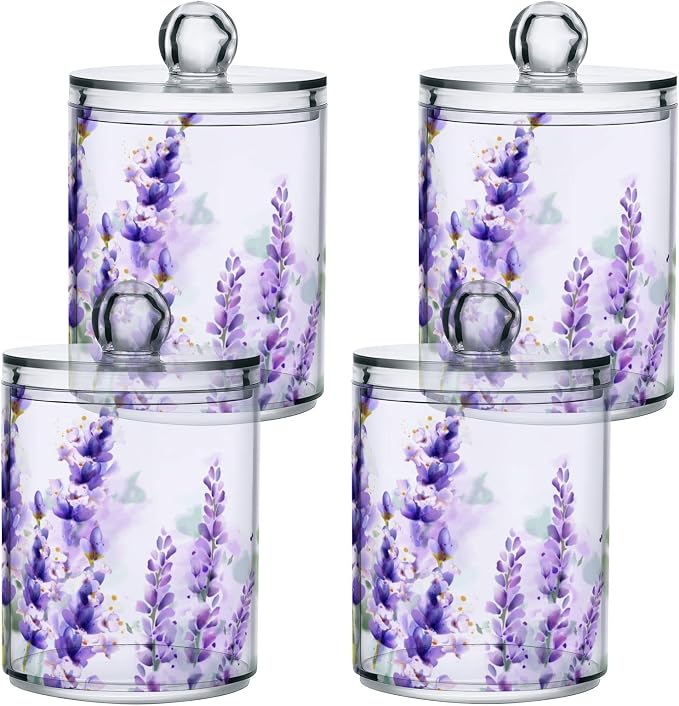4 Pack Qtip Holder Dispenser Purple Lavender Cotton Ball Cotton Swab Round Pads - Image 3