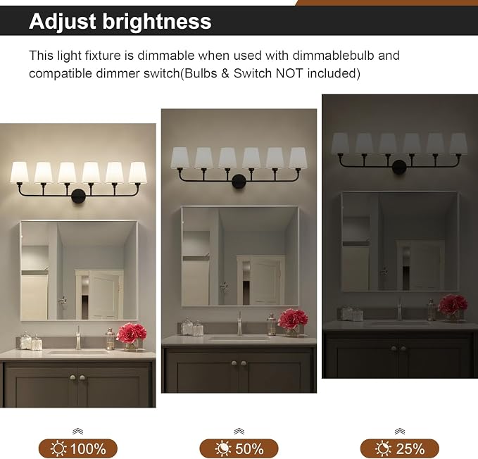 Bathroom Vanity Light, Matte Black Bathroom Light Fixtures, 6-Light Lighting - Image 5