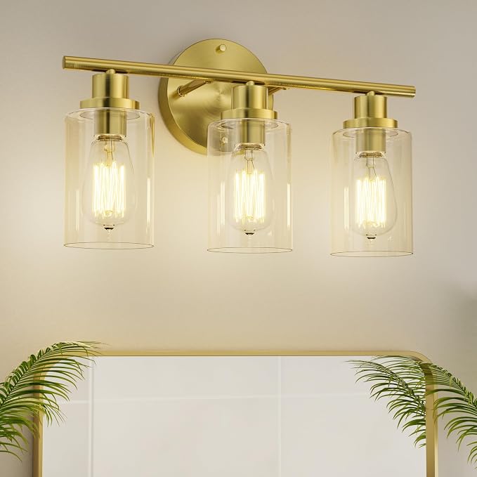 GORDNWE Modern Vanity Light Fixtures, 3 Light Brushed Gold, E26 Bulb Base by GORDNWE