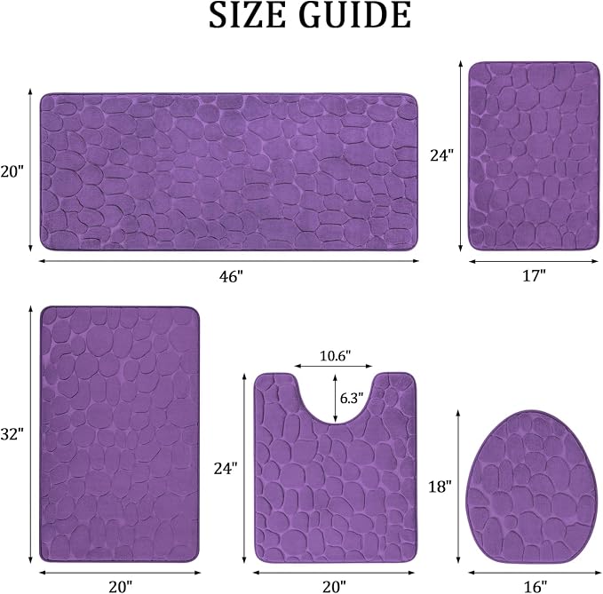 YIHOUSE Bathroom Rugs Mat Set 5 Piece Purple, Memory Foam Bath Mats Sets - Image 2