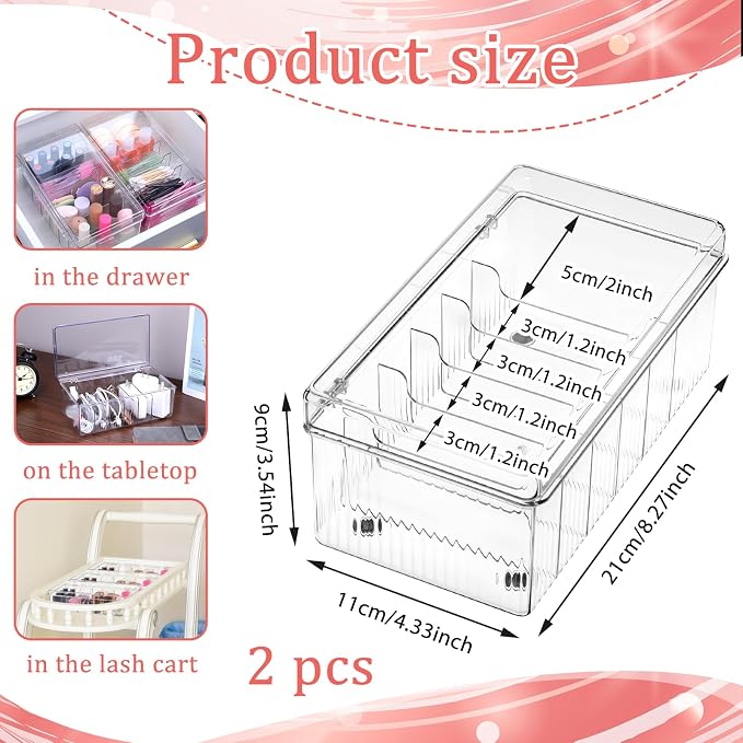 2 Pack Acrylic Lash Extension Organizer and Storage, Large Capacity 6 Divided - Image 2