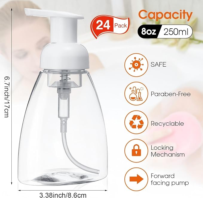 Eboot 24 Pcs 8 oz Foaming Soap Dispenser Foaming Pump Bottle Travel Hand Soap - Image 2