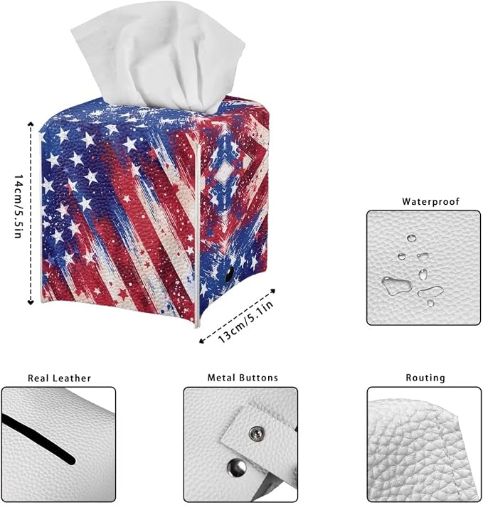 American Flag Tissue Box Cover, PU Leather Square Tissue Holder - Image 7