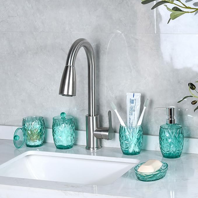 Shatterproof Acrylic Teal Blue Bathroom Accessories Set – Glass-Free, 5-Piece - Image 5