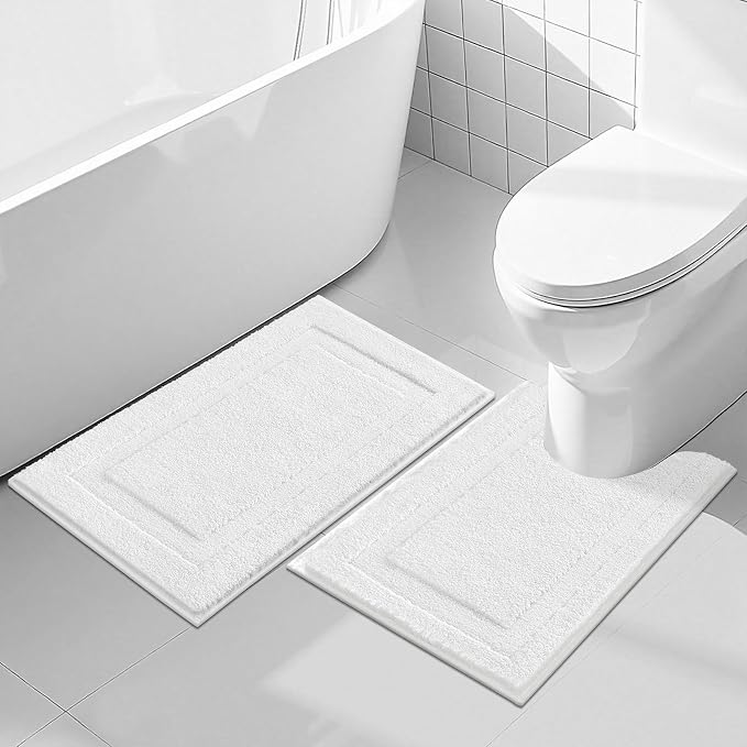 SHACOS White Bathroom Rugs Sets 2 Piece, Soft Fluffy Water Absorbent Bath Mat - Image 7