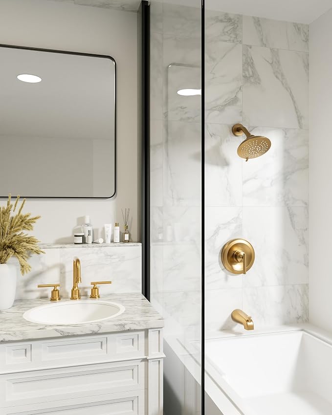WOWOW Brushed Gold Bathroom Faucet Widespread Bathroom Sink Faucet 2 Handle - Image 2