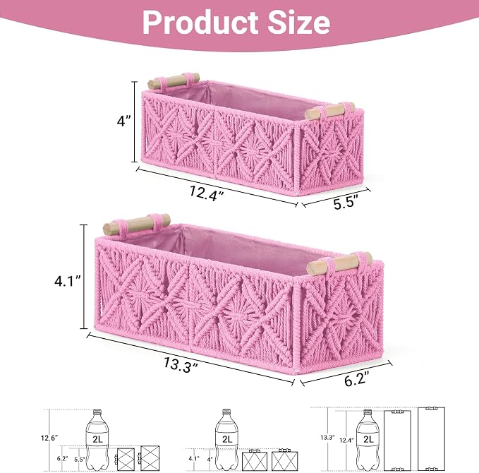 Nonam Macrame Storage Baskets, Boho Decor Style Woven Storage Boxes - Image 2