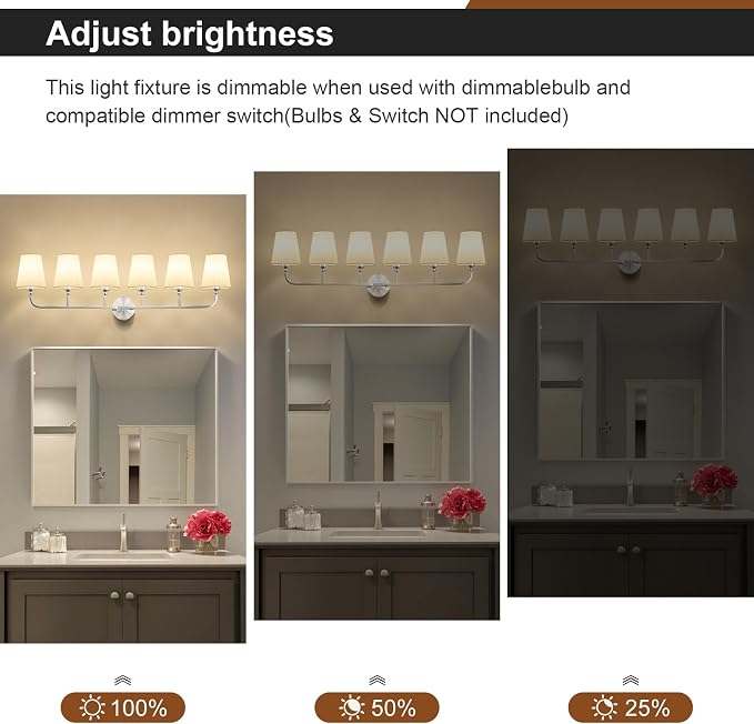 Bathroom Vanity Light, Brushed Nickel Bathroom Light Fixtures, 6-Light Lighting - Image 5