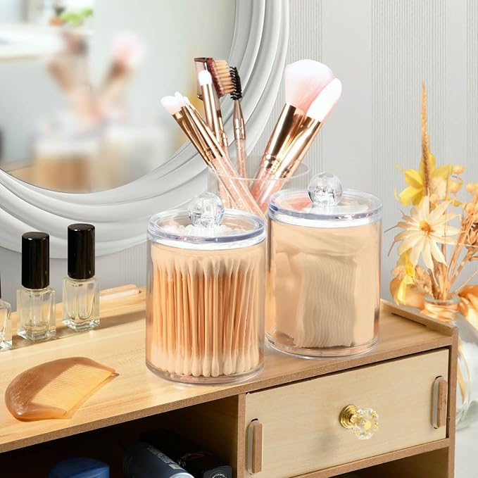 Peach Puff Qtip Holder Organizer Dispenser Cotton Swabs Cans Plastic Jars - Image 6