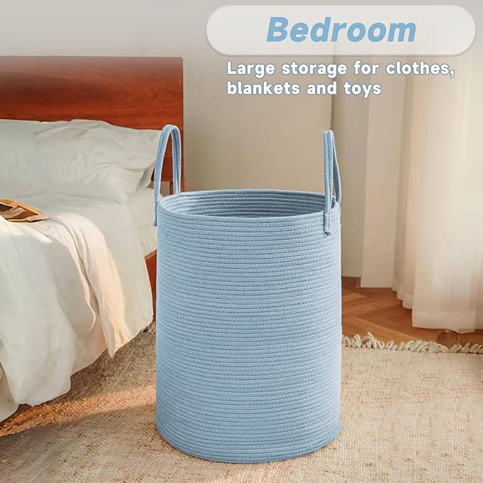 Large Woven Laundry Basket Hamper, 60L Cotton Rope Storage Bin - Image 4
