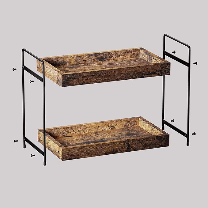 2 Tier Bathroom Counter Organizer Wood Bathroom Storage Shelf Spice Rack - Image 8