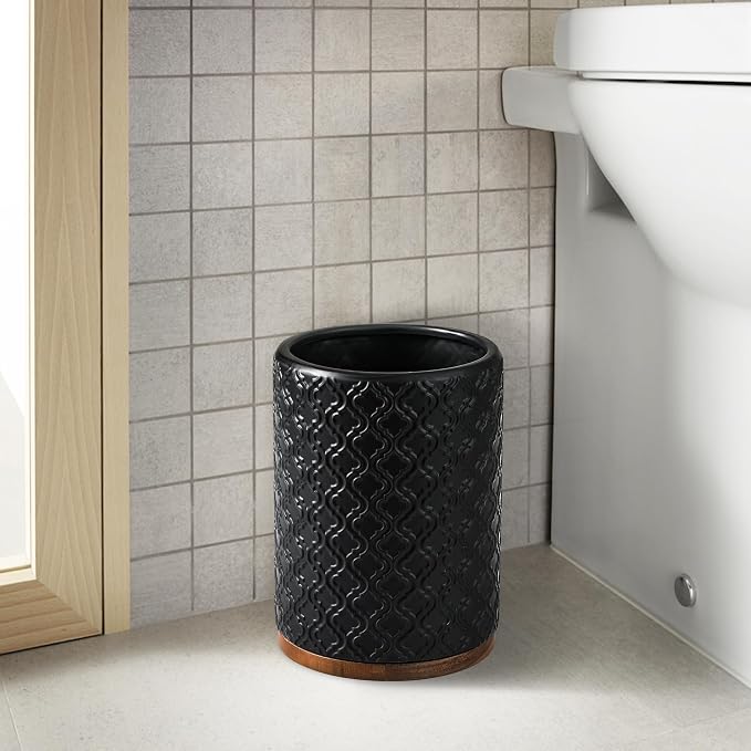 Elegant Bathroom Accessories Set 6 PCS Ceramic and Wood Bathroom Accessory Set - Image 3