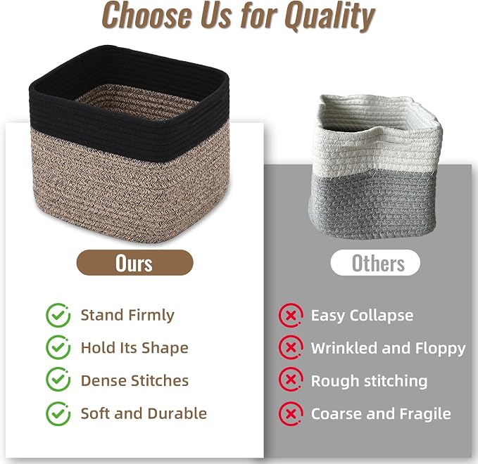 3 Pack Cube Storage Bin, 9”x9”x7” Cotton Rope Woven Baskets - Image 9